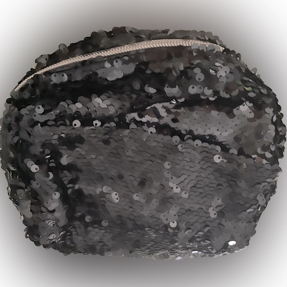 Black Sequin Zip Cosmetic Bag or Clutch - Picture 1 of 5